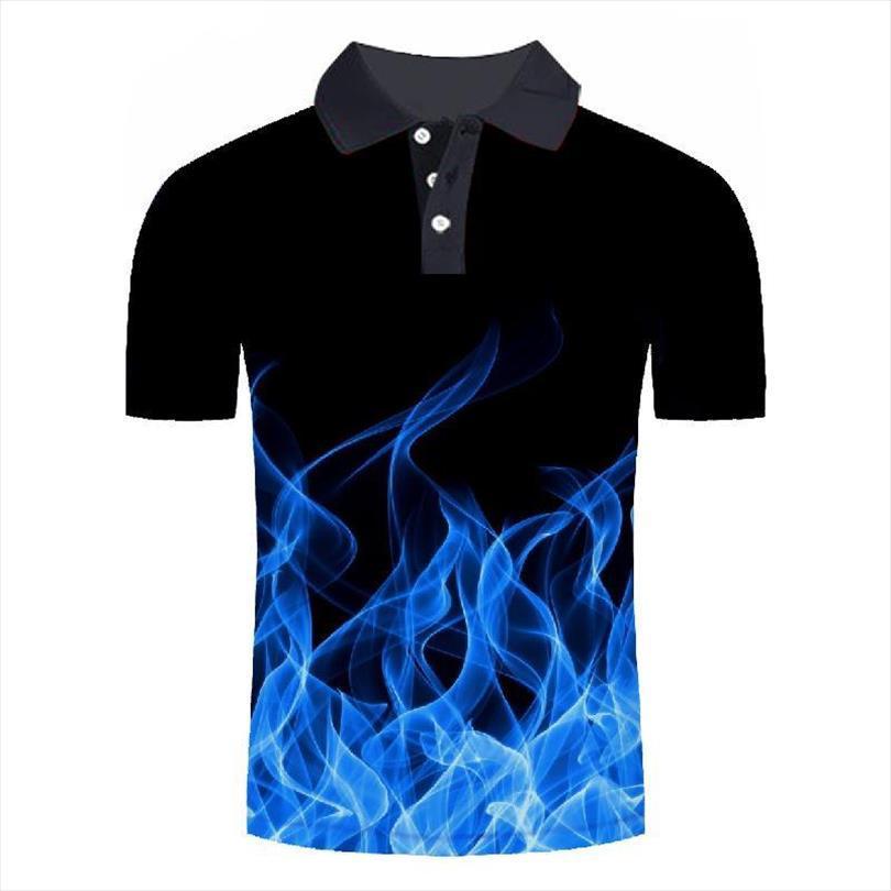 

zoobear shirt business men polo casual male short sleeve blue flame 3d print homme, White;black