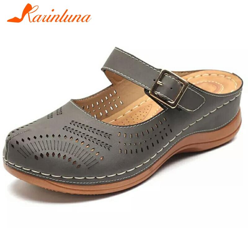

Slippers KARIN 35-43 INS Ladies Casual Party Fashion Hollow Slip On Summer Women Wedges Heels Shoes Woman, Black