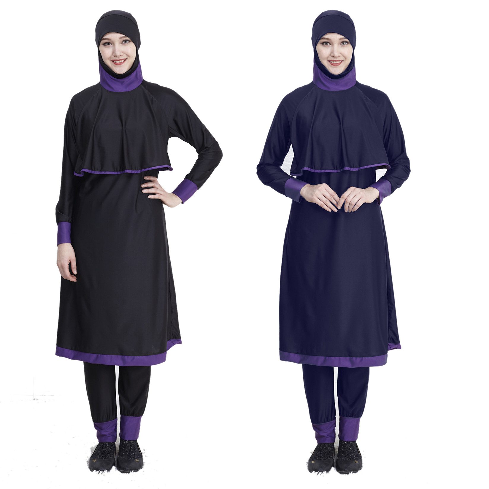 

Islamic muslim Swimwear Women hooded Swim Wear 2 Piece Suit Hijab Swimsuit Modest Swim Surf Wear Sport full cover 2021