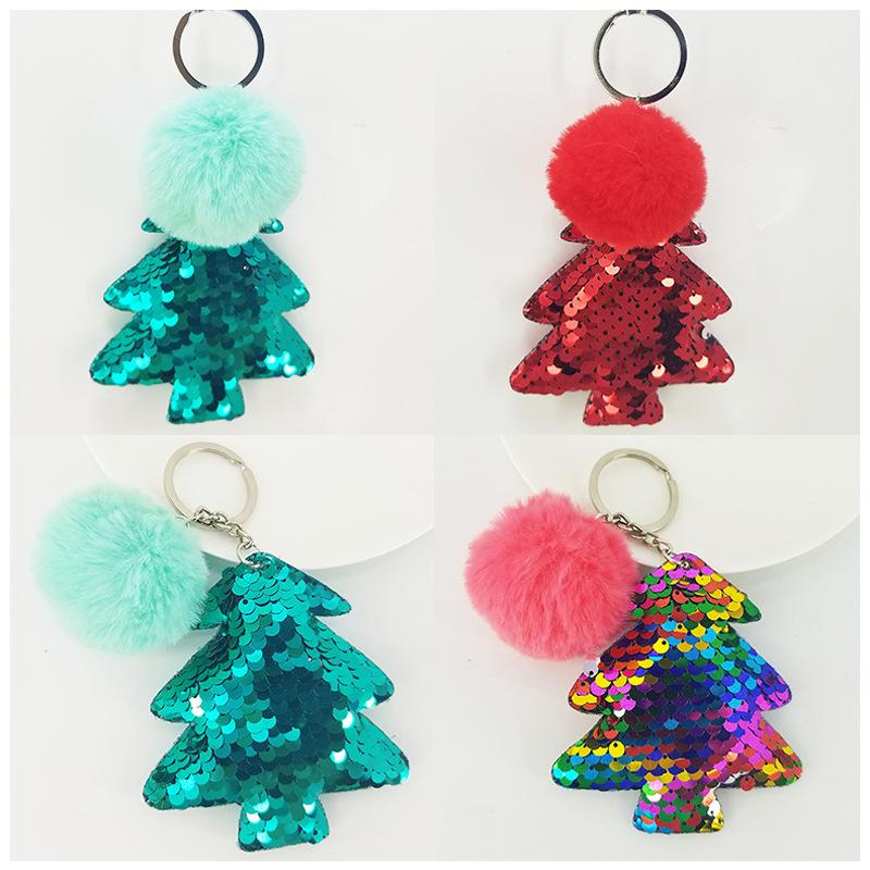 

Keychains 200 Pieces Christmas Decoration Sequined Tree Plush Keychain Pendant Year's Supplies Home Decorations
