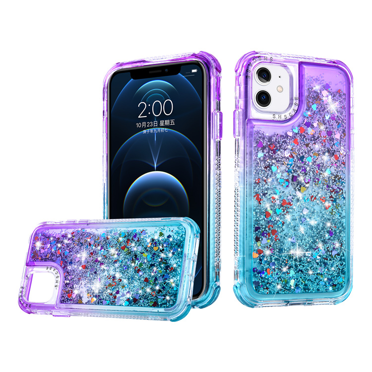 

Quicksand Bling Cell Phone Cases For Samsung Galaxy A02S A02 A12 A32 A52 A72 Liquid Glitter Gradient 3IN1 Shiny Shoockproof Back Cover D1, Green+pink