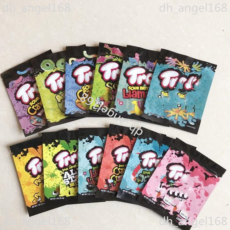 

12 Types medicated mylar bag trolli trrlli Errlli edibles Gummies packaging smell proof resealable zipper pouch 600mg custom logo