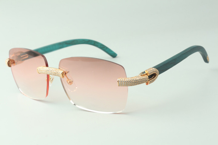 

Designer micro-paved diamond sunglasses 3524025 with teal wood arms glasses, Direct sales, size: 18-135mm