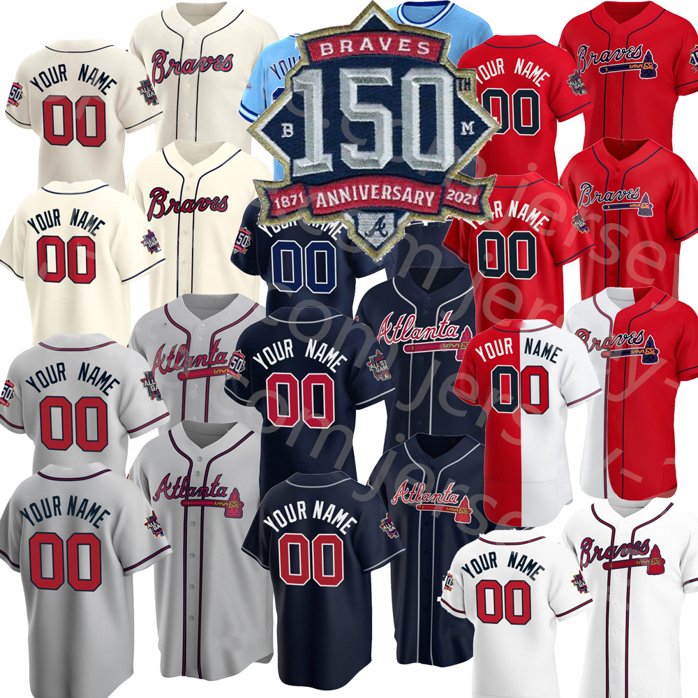

150th Anniversary Patch 2021 20 Marcell Ozuna Jerseys 5 Freddie Freeman 7 Dansby Swanson 13 Ronald Acuna Jr. 1 Ozzie Albies Baseball Jersey, Yongshi