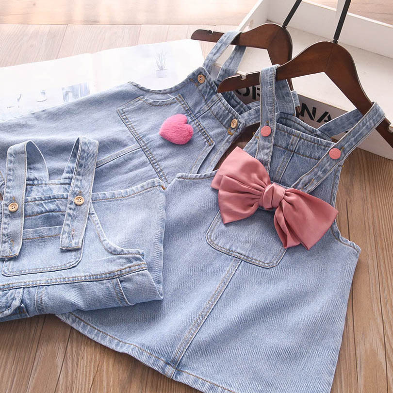 

Girl's Dresses Baby Girls Casual Outfits Clothes Child Clothing Denim Soft Suspenders Summer Fashion 1-5T B4787, Red;yellow