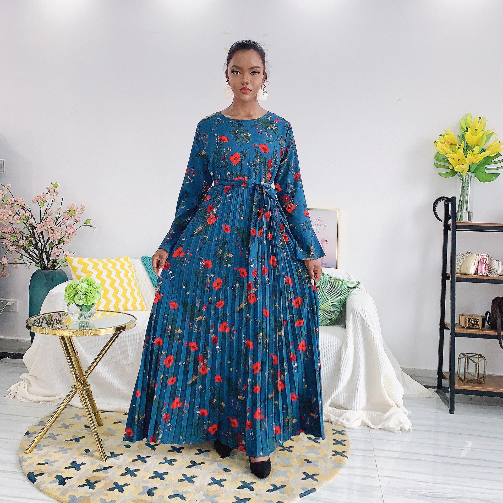 

Ramadan Muslim Floral Dress Women Eid Turkey Abaya Dubai Islam Clothing Abayas Vestidos Robe Longue Vetement Femme Musulman 2021