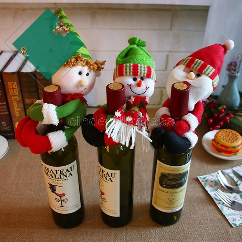 

New XMAS Red Wine Bottles Cover Bags bottle holder Party Decors Hug Santa Claus Snowman Dinner Table Decoration Home Christmas Wholesale CS25