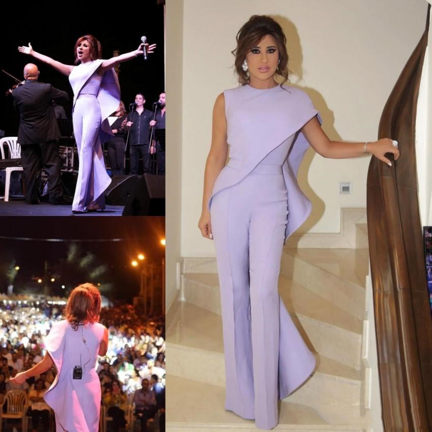 2022 Lavender Jumpsuit Women Prom Evening Dress Arabic Jewel Neck Plus Size Party dresses Formal Party Wear Sheath Ruffled Celebrity Gowns-image-755113737