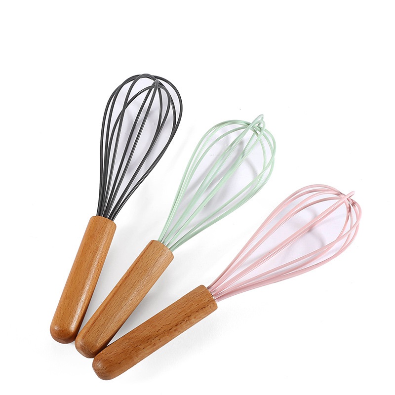 

Egg Tools Wooden Handle Silicone Whisk Household Hand Mixer Beater Baking Tool