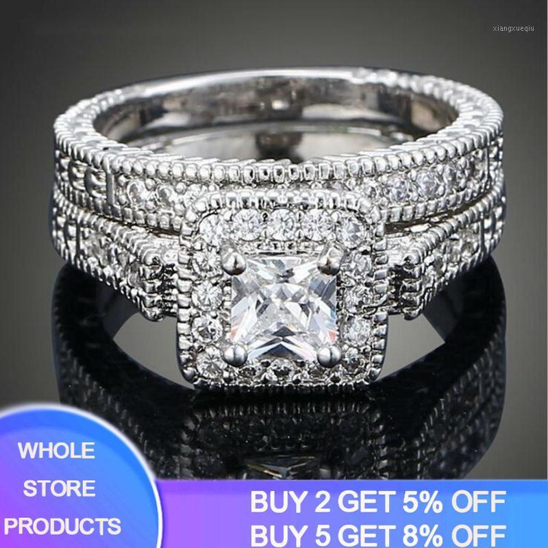 

Cluster Rings YANHUI Women Cubic CZ Set Luxury 925 Solid Silver Jewelry Wedding Ring Band Promise Engagement For ZR293, Golden;silver