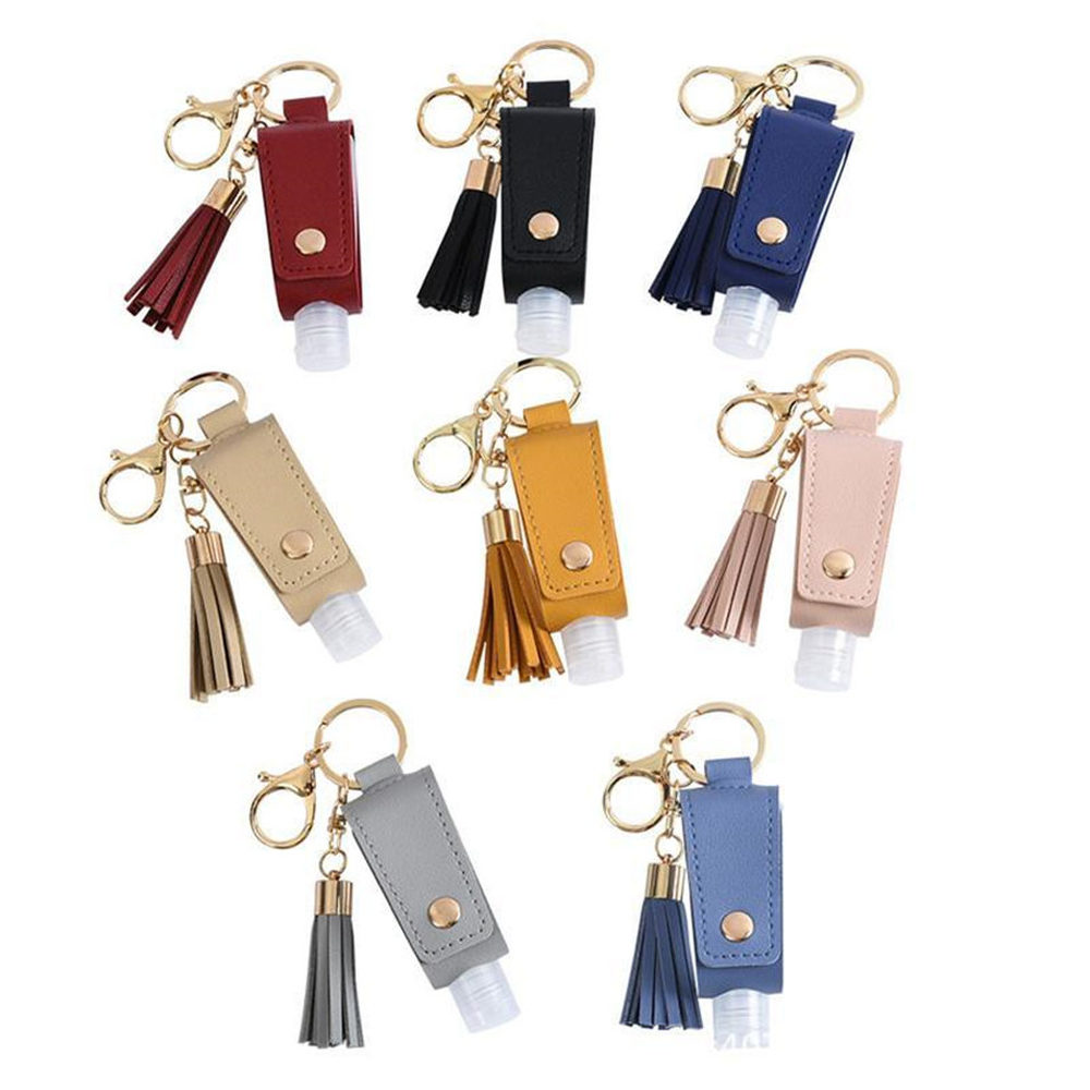 

DHL Fast Hand Sanitizer Bottle Leather Cover with Tassel Keychain Portable Disinfectant PU Leather Case Empty Bottle Holder Keychain
