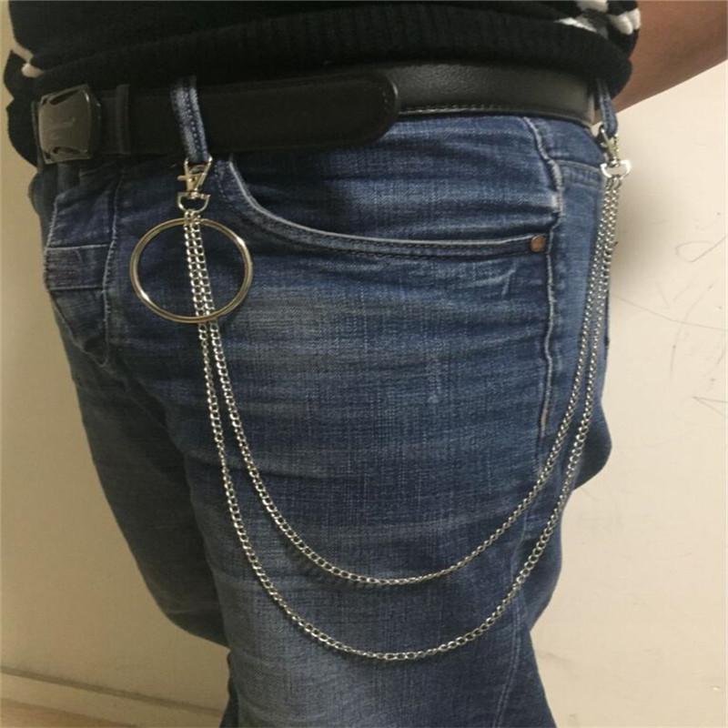 

Keychains Long Metal Wallet Belt Chain Rock Punk Trousers Hipster Pant Jean Keychain Silver Ring Clip Keyring Men's HipHop Jewelry