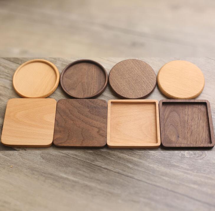 

Wooden Coaster Round Square Natural Beech Wood Black Walnut Cup Mat Coffee Caps Bowl Plates