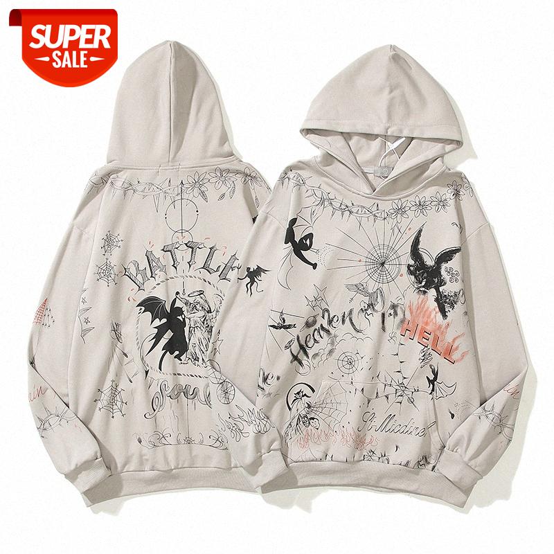 

Anime print hip-hop unisex loose casual long-sleeved hooded sweater #OM4x, Black