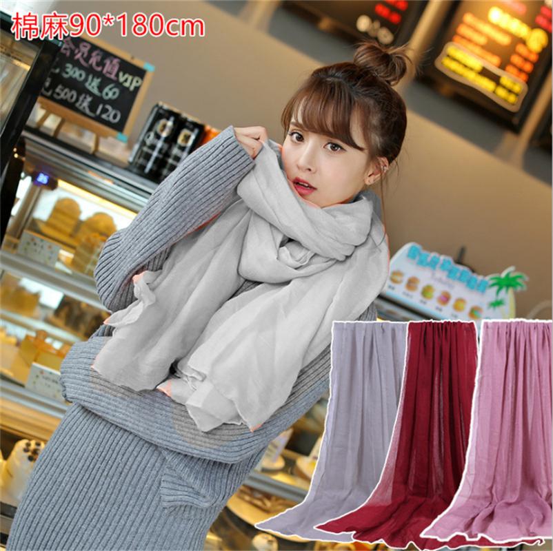 

Scarves Cotton Linen Scarf Solid Color Monochrome Candy Colored Silk Femme Women Gift Beautiful, Blue;gray