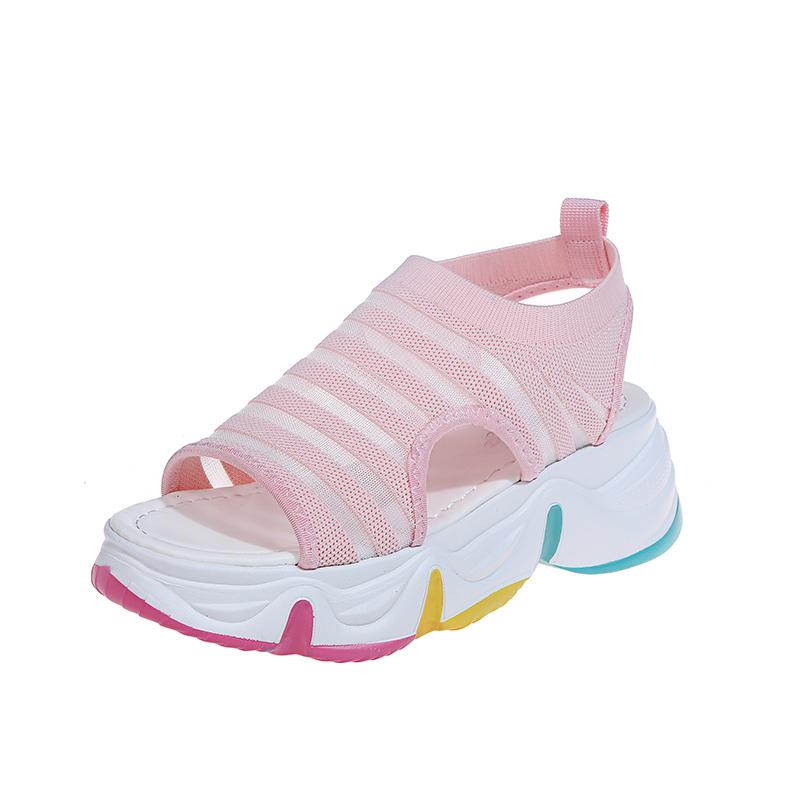 

Hollow Pump Sandals Breathable Mesh Thick Bottom Beach Cover Feet Flat Mid-Heel Open Toe Women, Green