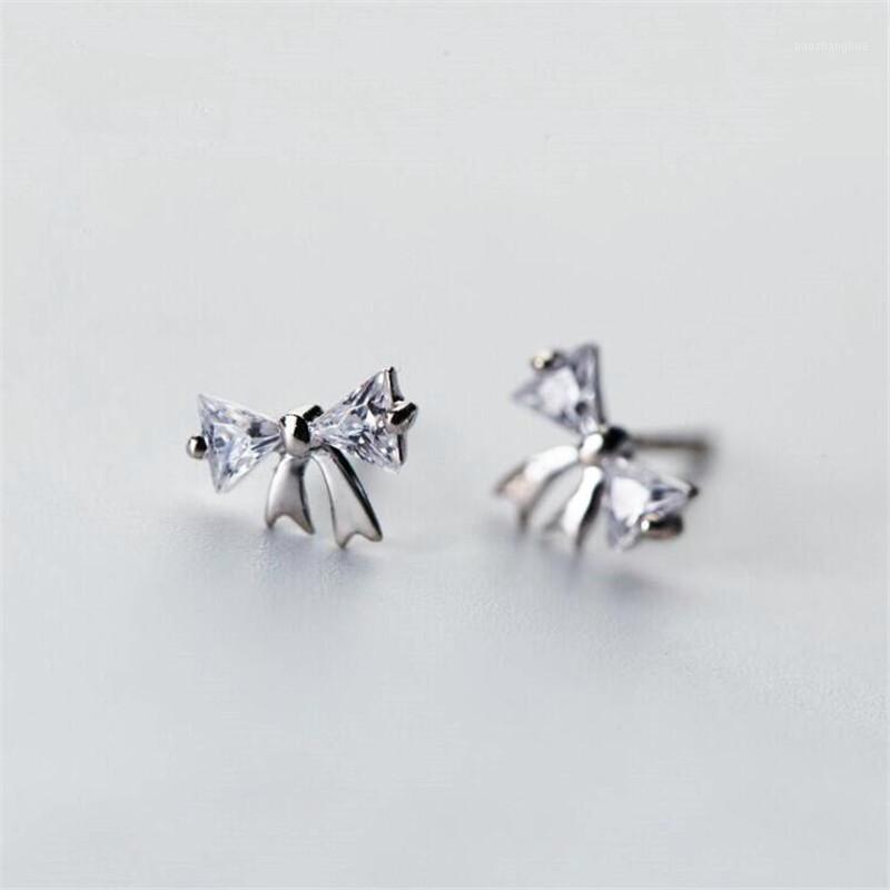

Stud Temperament Sweet Fashion 925 Sterling Silver Jewelry Triangle Crystal Bow Personality Beautiful Earrings SE743, Golden;silver