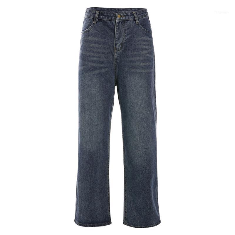 

Women's Jeans 2021 Jeans, High Waist Loose Pants With Pockets Solid Color Straight Hem Trousers For Female Fashion, Blue