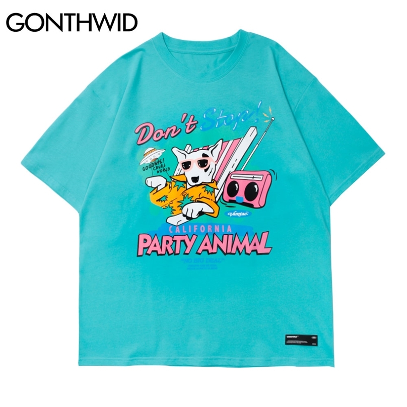 

Tshirts Harajuku Funny Party Animal Dog Print T-Shirts Streetwear Fashion Hip Hop Casual Tees Summer Short Sleeve Tops 210602, White