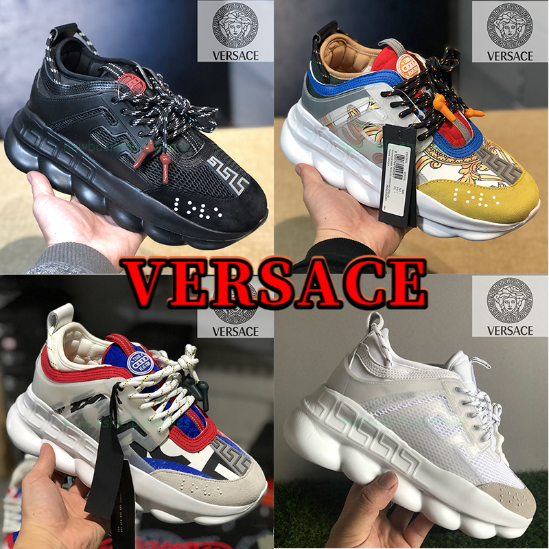

Designer Versace chain reaction casual shoes Italy fashion reflective men women sneakers multi-color suede white black arrows leaopard luxury trainers, #21- bubble wrap packaging