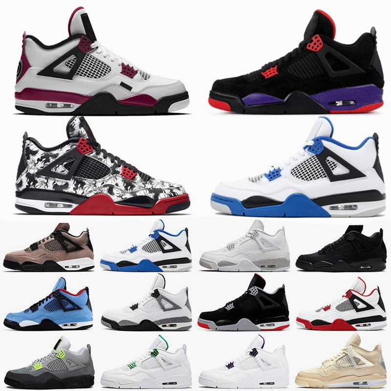 

2021 Jumpman 4 Basketball Shoes 4s Red Thunder Desert Moss University Blue bred Black Cat metallic purple green sneakers What The women trainers, Shoes box