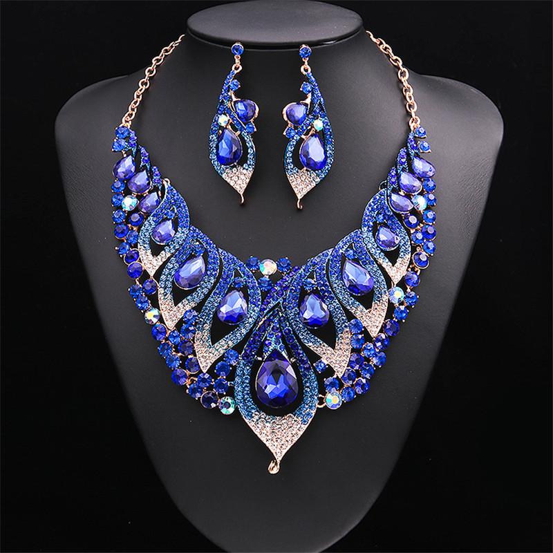 

Earrings & Necklace Crystal Fashion Jewelry Set Bridal Wedding Party Choker Rhinestone Statement Collar Women Bib Chunky Gifts 2pc, Silver