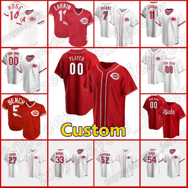 

5 Johnny Bench Custom 19 Joey Votto Reds Baseball 14 Pete Rose 11 Barry Larkin 30 Ken Griffey Jr 17 Chris Sabo Cincinnati Jerseys, Custom new cool base(hongren)
