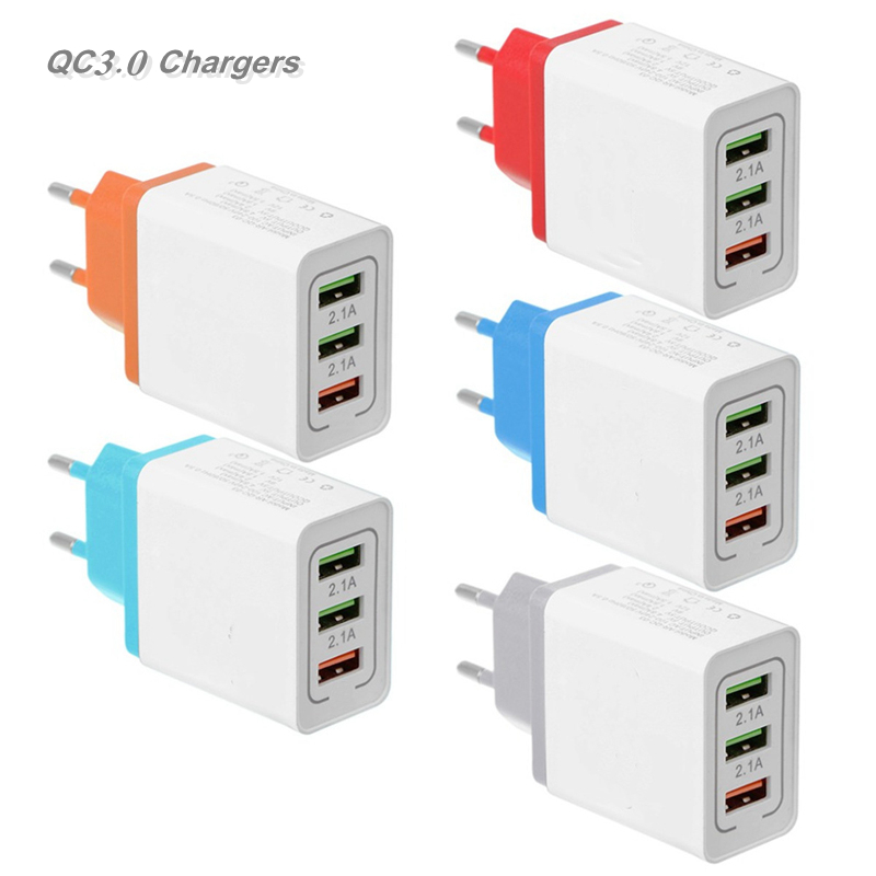 

Colorful 3USB Adapter Quick Charger US EU Plug Wall Chargers Plugs 3Ports 2.1A-3.1A for Smart Cellphone