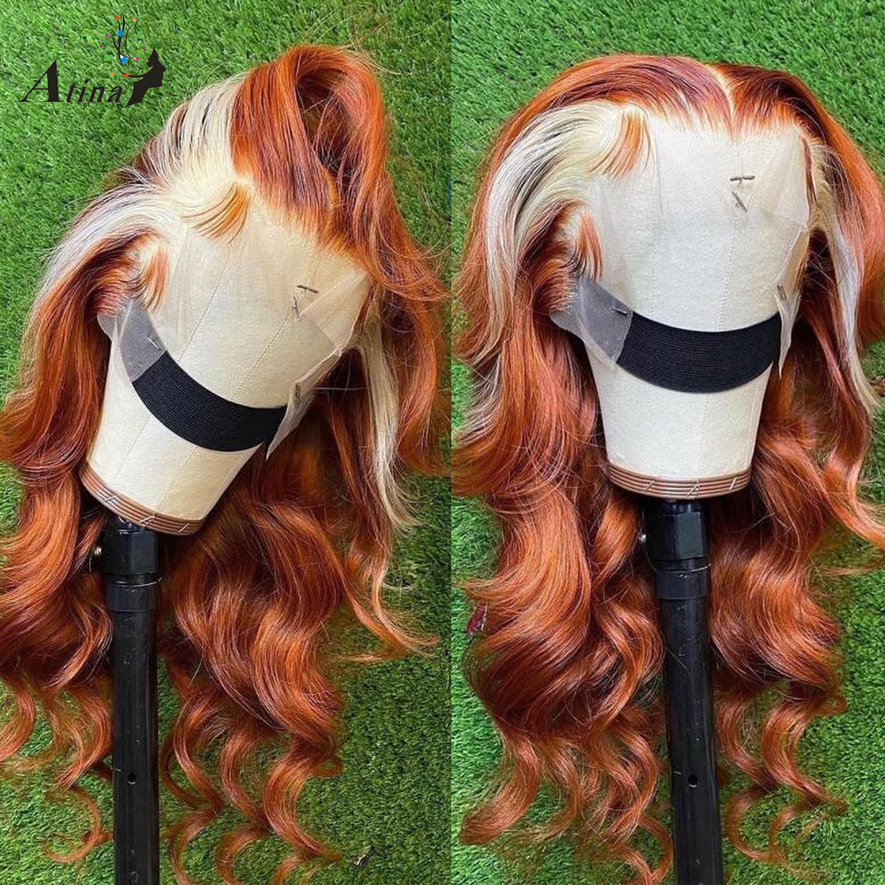 

30 Inch New Ginger Orange Body Wave Lace Front Wig Natural Soft Hair Wig 613 Blonde Colored Synthetic Wigs For Women, Ombre color