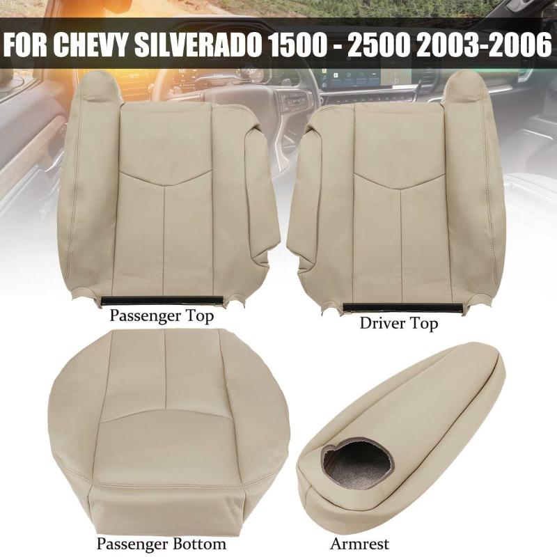 

Car Seat Covers Cover Driver Passenger Bottom Armrest PU Leather Beige For Chevy Silverado 1500-2500 2003 2004 2005 2006