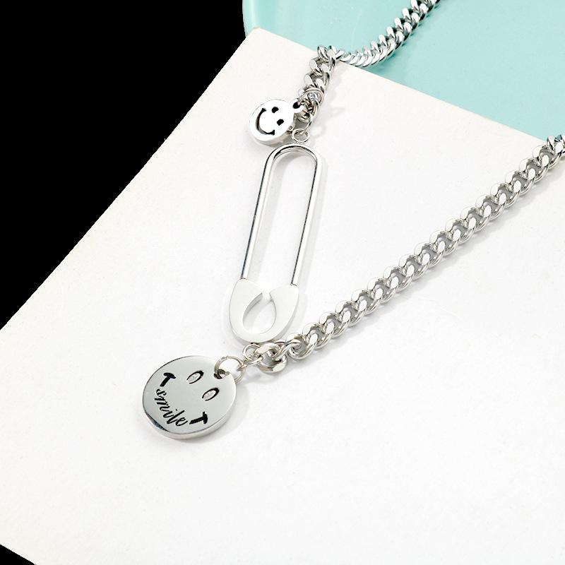 

Chains Personality Trend Titanium Steel Special Size Smile Necklace Street Hip Hop Cold Wind Clavicle Chain, Silver