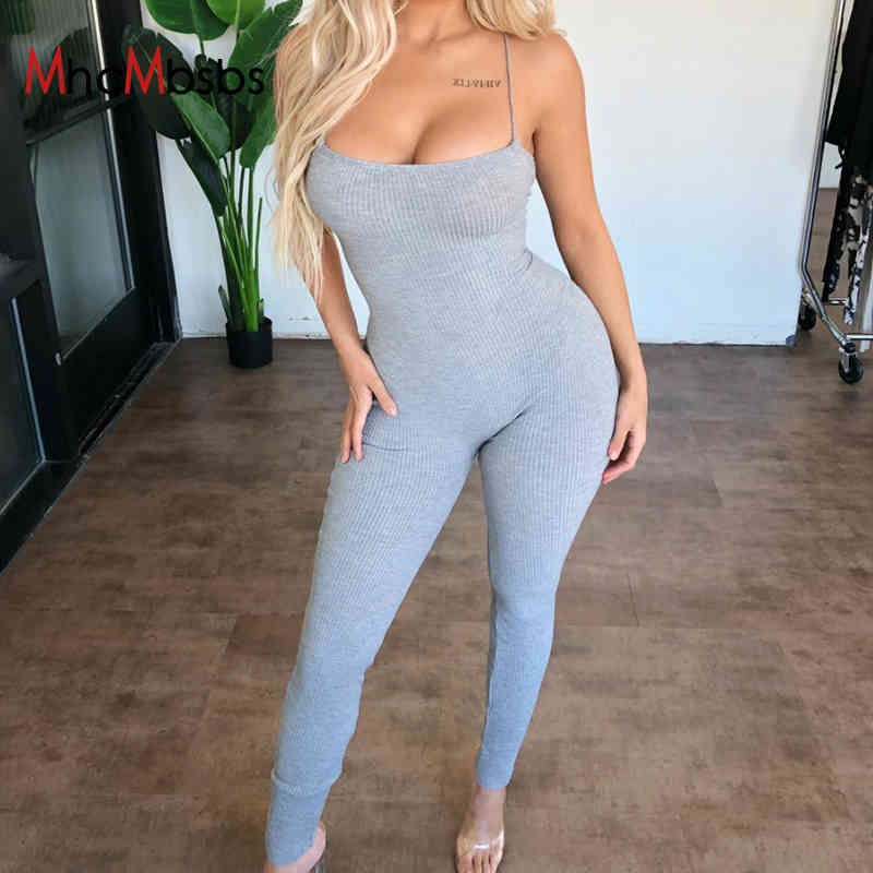 

Backless Halter Jumpsuit Sexy Women Sleeveless Solid Bodycon Rompers Party Club Clothes Outfits Summer 210517, Grey