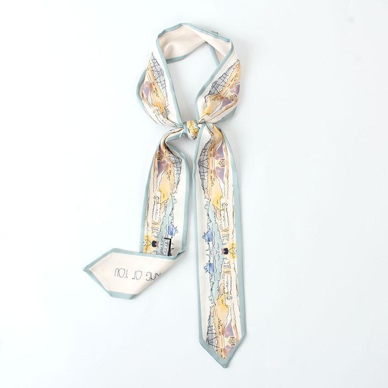 

Scarves 2021 Silk Scarf Women Bandana Retro Small Long Decorative Belt Tied Bag Ribbon Ladies Neckerchief, Blue;gray