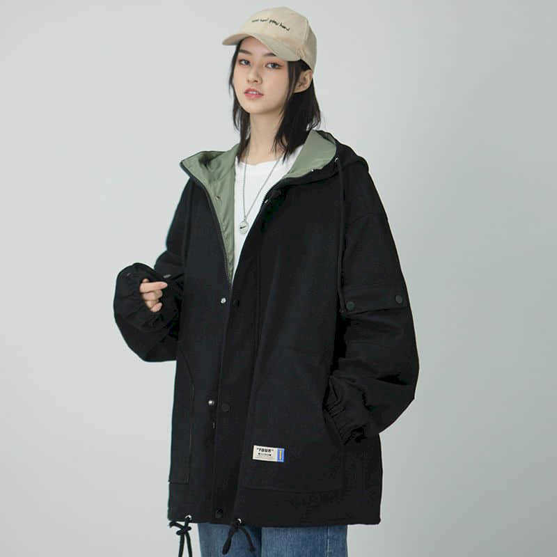 

Men women Cargo jacket short coat female Harajuku retro trend hooded Commute student Hong Kong flavor autumn style 210526, Blue