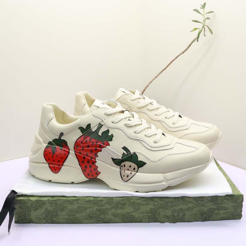 

Classics Casual Shoe Rhyton Leather Platform Sneaker Luxurys Designers Shoes with Strawberry Wave Mouth Tiger Web Print Vintage Trainer tefdcd, Black
