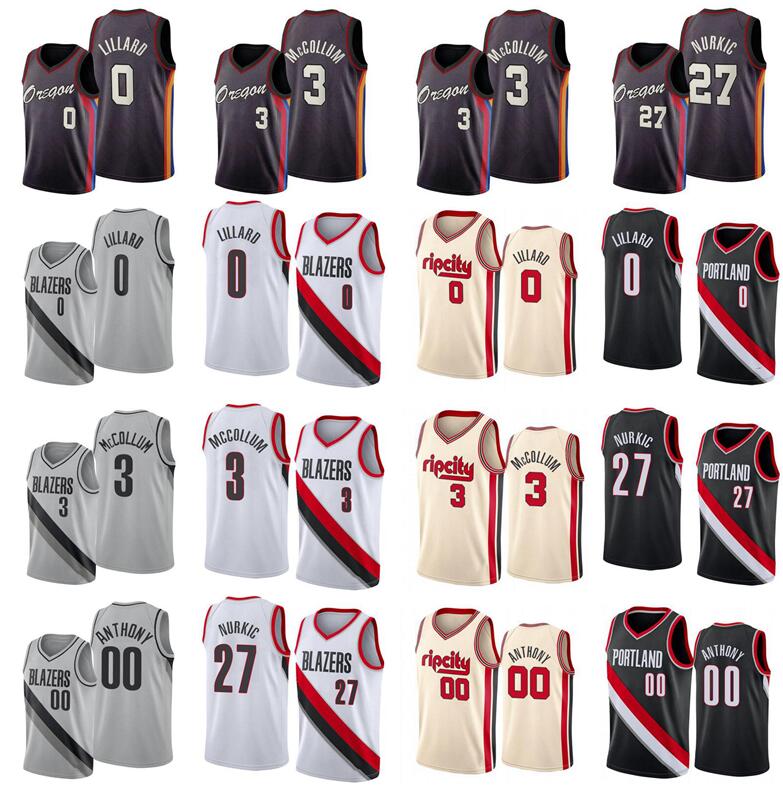 

Men S-2XL basketball Jerseys 0Damian Lillard 3 McCollum 24Norman Powell 00Carmelo Anthony 27Jusuf Nurkic white black blue City version Jersey, Black;red