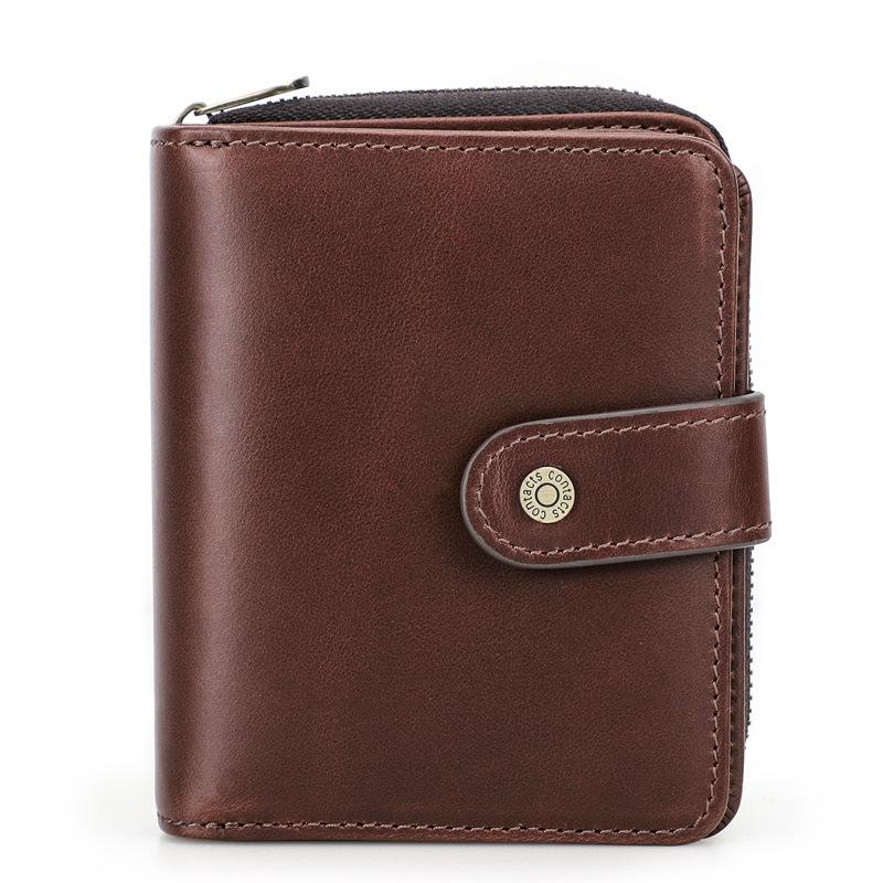 

Wallets Brown For Men High Quality Crazy Horse Genuine Leather Mens Short Wallet RFID Hasp Coin Purse Card Holder Money Bags