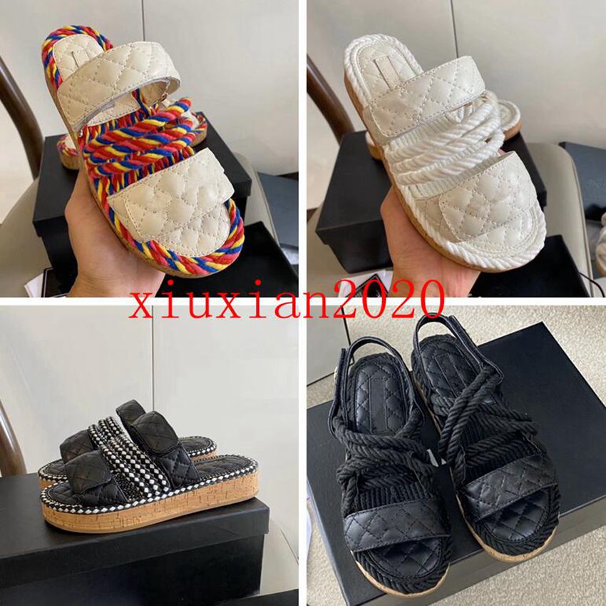 

The latest 2021 platform sandals women's designer shoes, fashionable wide-soled flat canvas shoe's, summer outdoor causal rope ankle strap sandals with box 35-40, 12