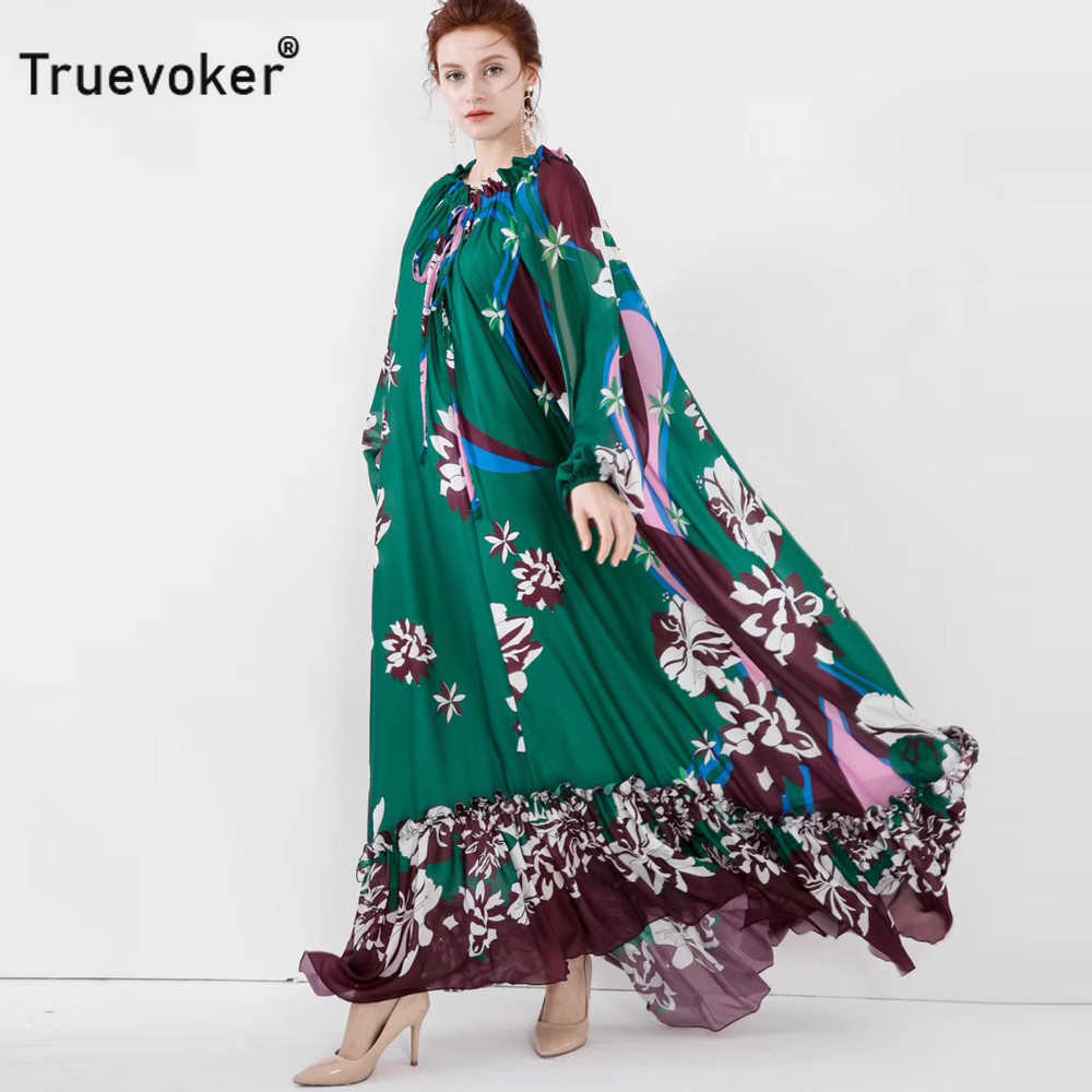 

Truevoker Designer Spring Loose Maxi Long Dres' Lantern Sleeve Vintage Floral Print Vestidos Robe Femme 210602, Clear