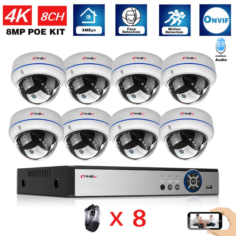 

Wireless Camera Kits H.265 4K Ultra HD CCTV Video Surveillance Kit 8MP 8CH POE NVR Outdoor Waterproof IP Dome Security System Set 16ch