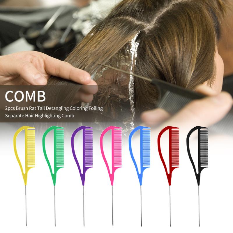 

Hair Brushes 2pcs Parting Separate Coloring Foiling Rat Tail Back Coming Detangling Adding Volume Highlighting Comb Dyeing Styling Tool