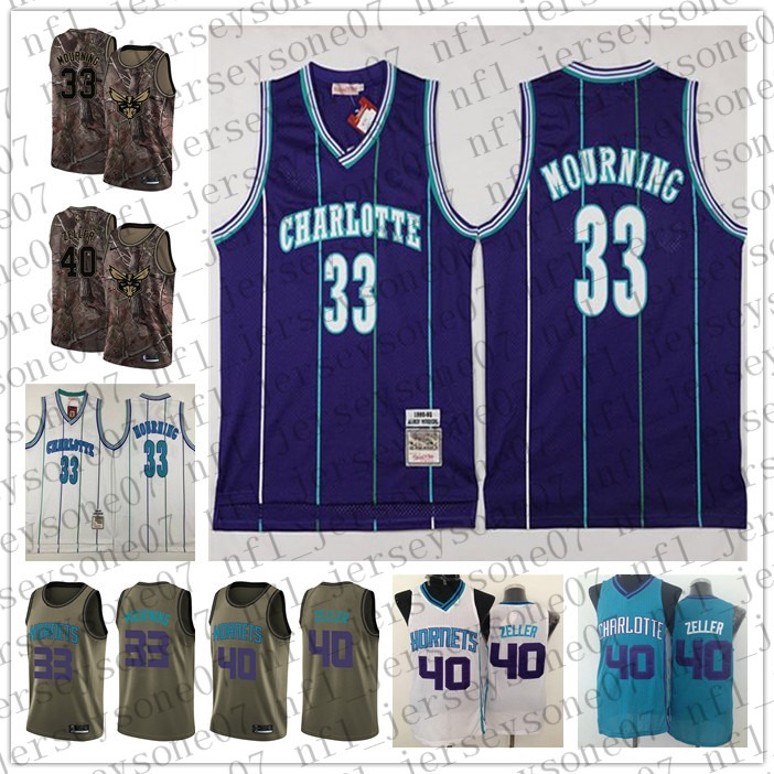 

Custom charlotte Mens women youth Hornetss 33 Alonzo Mourning 40 Cody Zeller blue white green Throwback Basketball jersey, Black