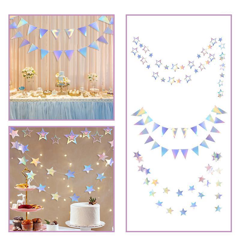 

Party Decoration 1set Star Pennant Laser Banner Pull The Flag Wedding Birthday Commemorative Baby Shower Shiny Pendant Ornaments