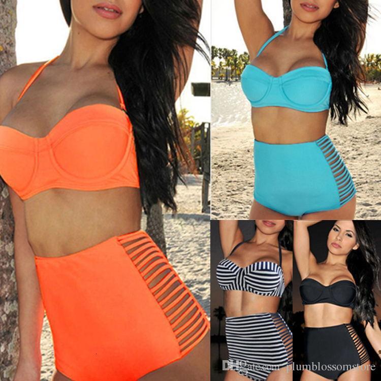 

Women's Women Vintage Hollow Bikinis Set Sexy High Waist Underwired Push Up Swimwear Summer Beach Swimsuit Swimming Pool Bathing T, Orange