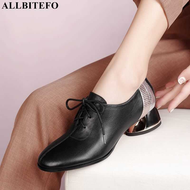 

ALLBITEFO gold heel genuine leather thick heels party women shoes brand high heel shoes high quality women high heel shoes 210611, As picture