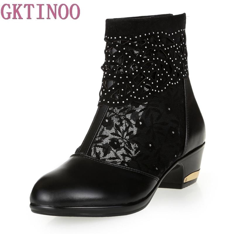 

Boots GKTINOO Spring Summer Mesh Rhinestones Women Shoes Ankle Fashion Sandals 2021 Leather, Black