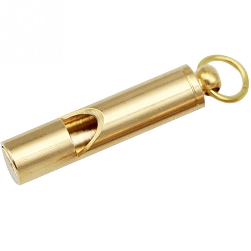 

Classic Design Emergency Outdoor Survival Brass Whistle Keychain Gold Copper Soccer Ultrasonic Dog Whistles Keychain