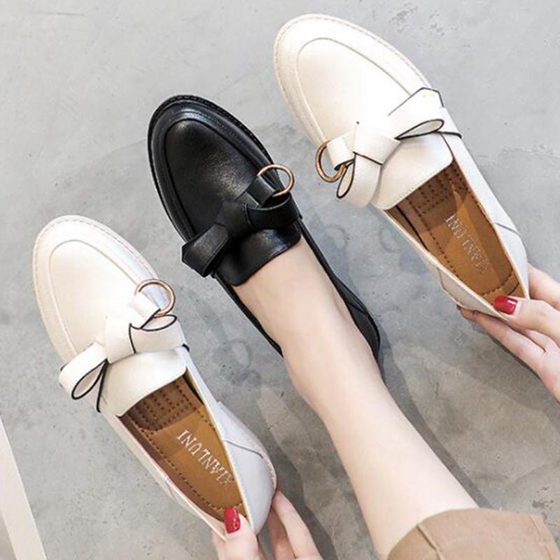 

Dress Shoes Retro Women 2021 Spring British Style Student Wild Thick Ladies Oxford Fashion Bow Single Xx368, Black