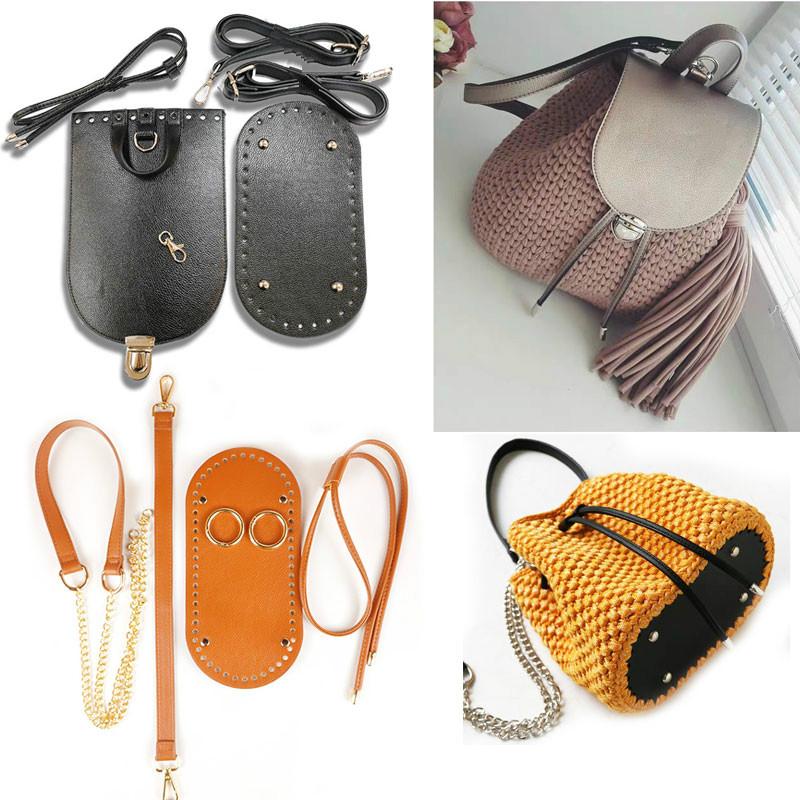 

Handmade Handbag Shoulder Strap Woven Bag Set Leather Bottoms With Hardware Accessories For DIY Backpack 7Pcs Parts &