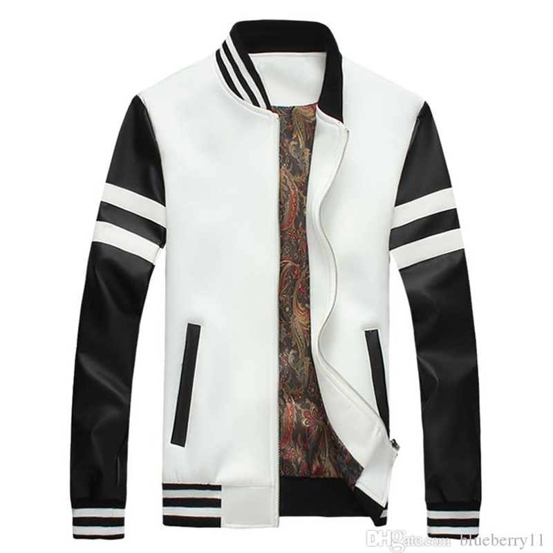 

Plus Size 5XL Bomber Jacket Men Baseball Jacket Black White Fashion PU leather Jacket Winter and Autumn Men Casual Coats, Black;brown